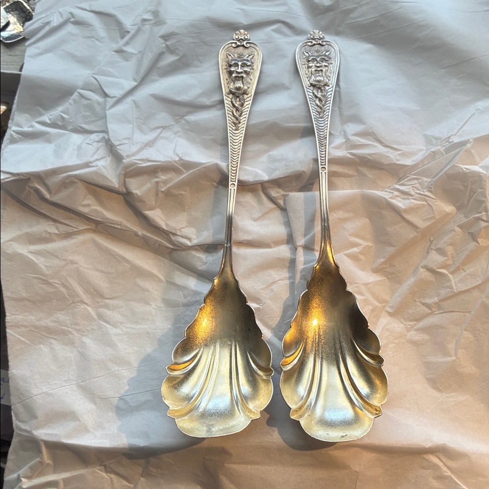 Two 800 Silver German Wilhelm Binder Large Serving Spoons 85 grams